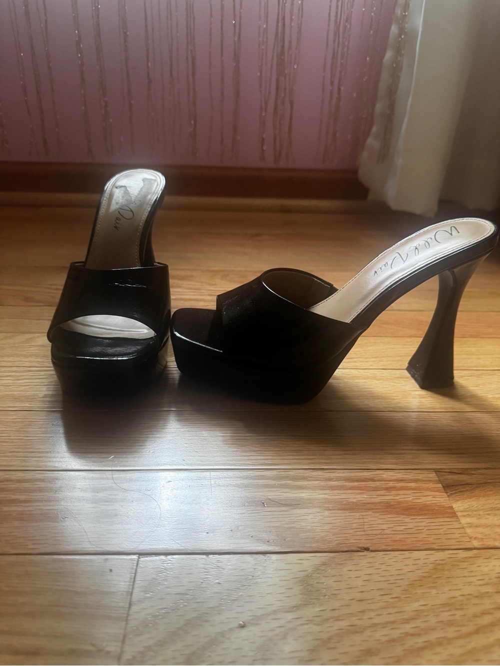 Wild Pair Black Patent Platform Mule Heels